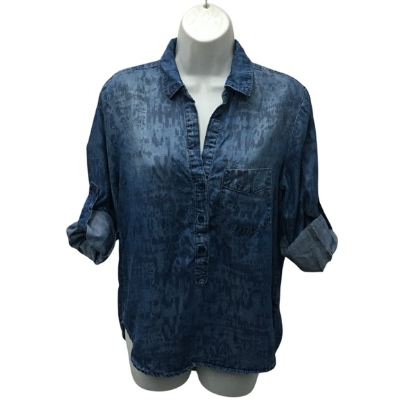Cloth & Stone Blue Tencel Roll Tab 3/4 Button Pullover Shirt - Women’s XS - Picture 9 of 15